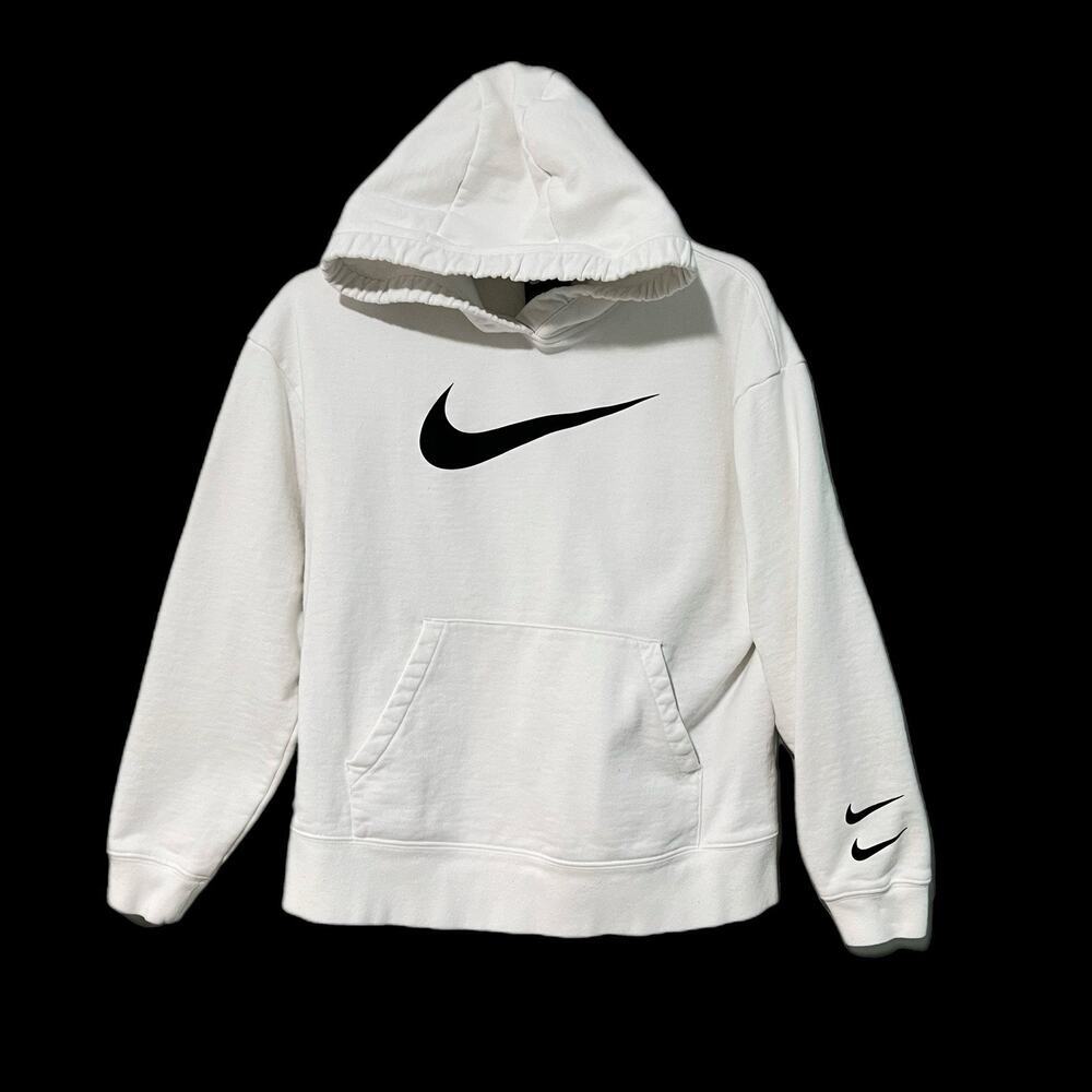 Nike Sweatshirt Women Small White Big Center Swoosh Hoodie Sweater Fleece Cotton